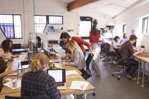 people working in an open-space